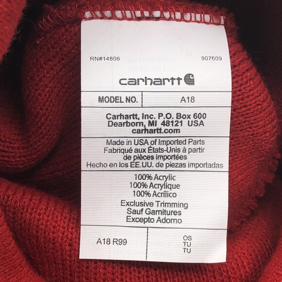 NWT Carhartt A18 Knit Cuffed Beanie Cap 100% Acrylic Hat Made in USA A18-R99 New - Picture 5 of 7